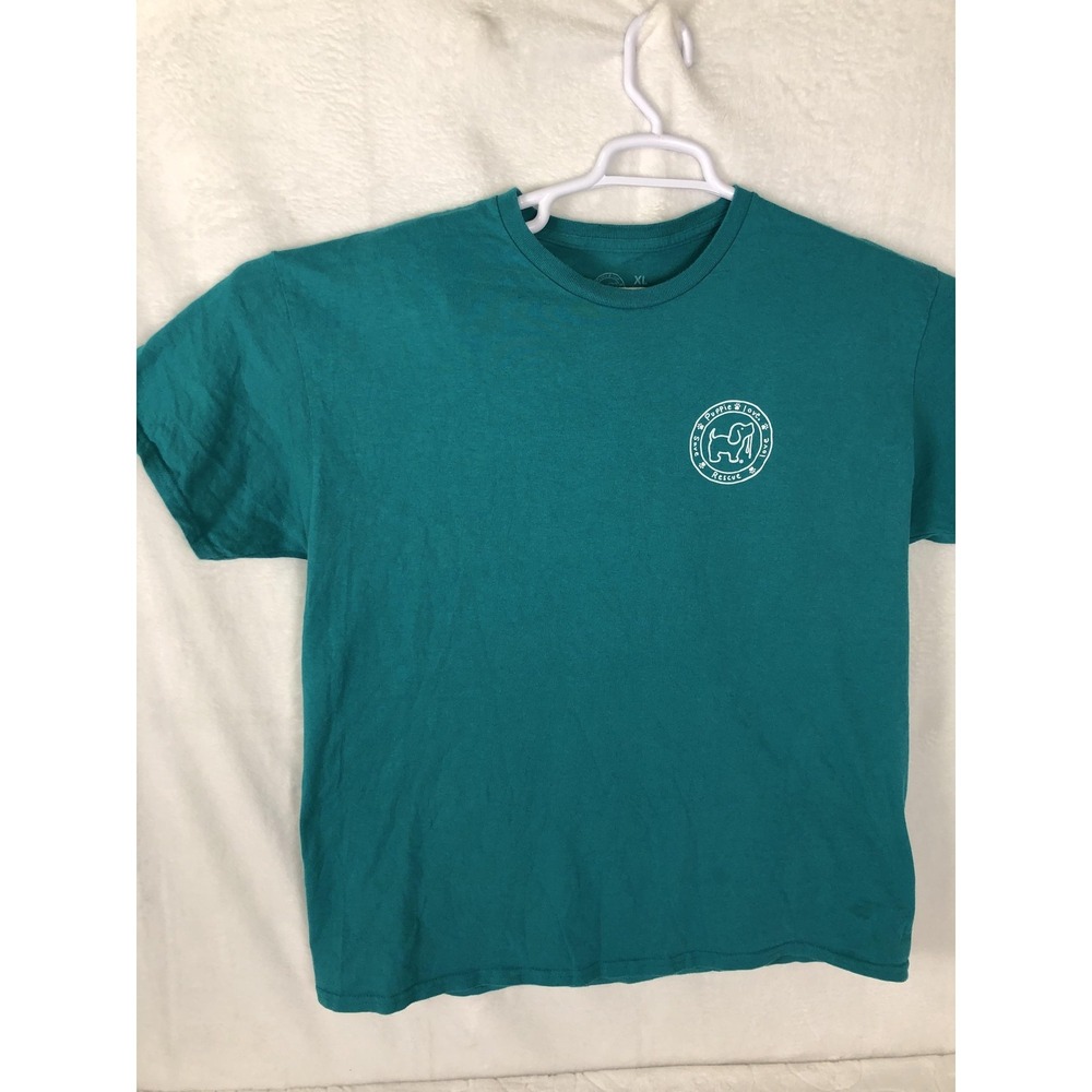 Puppie Love Shirt Mens XL Green Graphic Tee Puppie Love Rescue Logo Cotton